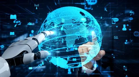 Futuristic robot artificial intelligence enlightening AI technology concept Stock Illustration