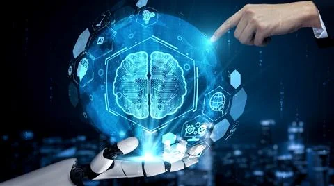 Futuristic robot artificial intelligence enlightening AI technology concept 스톡 일러스트
