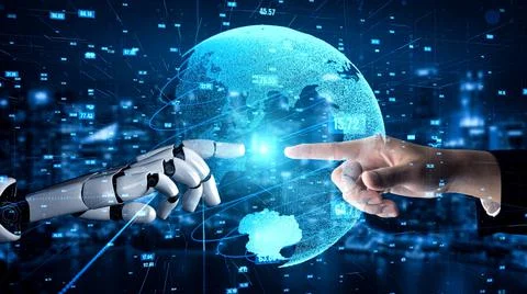 Futuristic robot artificial intelligence enlightening AI technology concept Stock Illustration