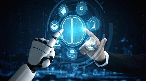 Futuristic robot artificial intelligence enlightening AI technology concept Stock Illustration