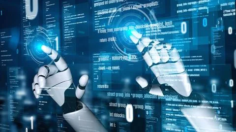 Futuristic robot artificial intelligence enlightening AI technology concept 스톡 일러스트