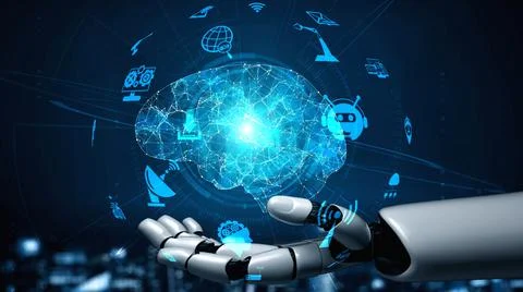 Futuristic robot artificial intelligence enlightening AI technology concept Stockillustratie