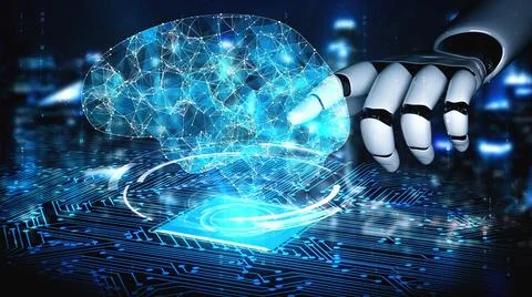 Futuristic robot artificial intelligence enlightening AI technology concept 库存插图