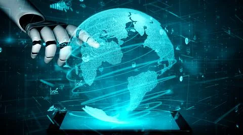 Futuristic robot artificial intelligence enlightening AI technology concept 库存插图