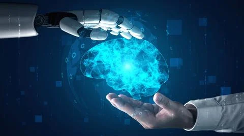 Futuristic robot artificial intelligence enlightening AI technology concept 库存插图