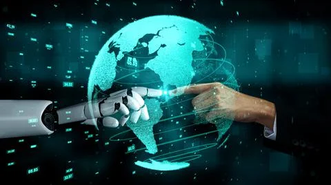 Futuristic robot artificial intelligence enlightening AI technology concept イラスト素材