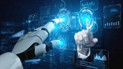 Futuristic robot artificial intelligence enlightening AI technology concept Illustration