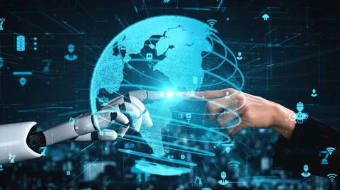 Futuristic robot artificial intelligence enlightening AI technology concept Stock Illustration