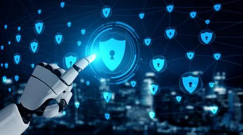 Futuristic robot artificial intelligence enlightening AI technology concept Stock Illustration