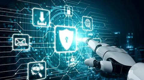 Futuristic robot artificial intelligence enlightening AI technology concept Stock Illustration