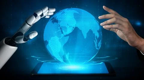 Futuristic robot artificial intelligence enlightening AI technology concept Stock Illustration