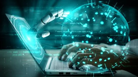 Futuristic robot artificial intelligence enlightening AI technology concept イラスト素材