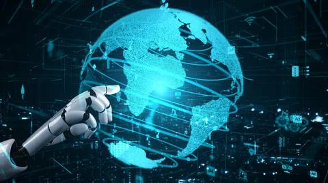 Futuristic robot artificial intelligence enlightening AI technology concept Illustrazione stock