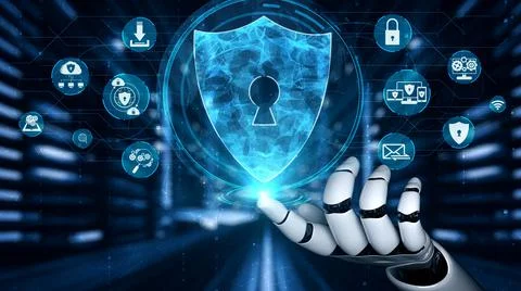 Futuristic robot artificial intelligence enlightening AI technology concept Stock Illustration