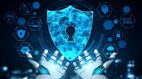 Futuristic robot artificial intelligence enlightening AI technology concept Stock Illustration
