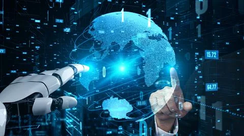 Futuristic robot artificial intelligence enlightening AI technology concept 스톡 일러스트