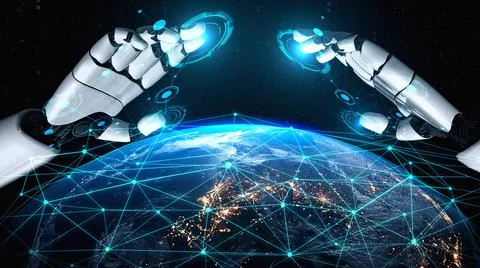 Futuristic robot artificial intelligence enlightening AI technology concept Stock Illustration