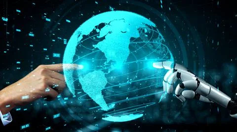 Futuristic robot artificial intelligence enlightening AI technology concept 스톡 일러스트