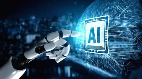 Futuristic robot artificial intelligence enlightening AI technology concept Stock Illustration
