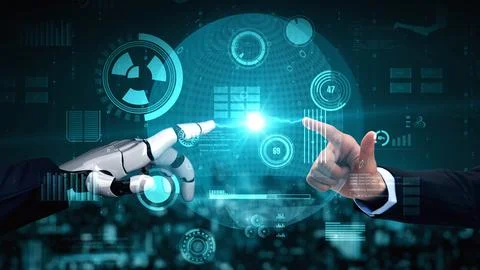 Futuristic robot artificial intelligence enlightening AI technology concept Stock Illustration