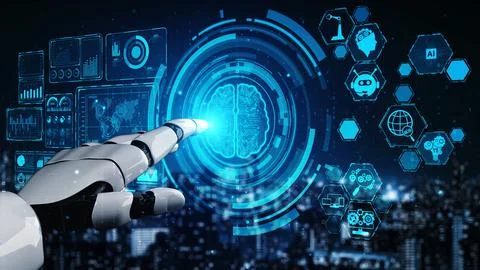 Futuristic robot artificial intelligence enlightening AI technology concept Stockillustratie