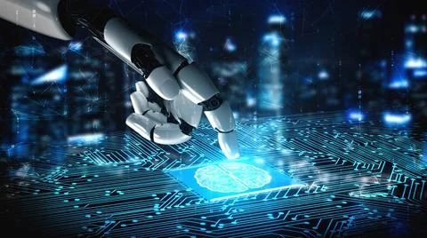 Futuristic robot artificial intelligence enlightening AI technology concept Stock Illustration