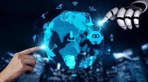 Futuristic robot artificial intelligence enlightening AI technology concept Stock Illustration