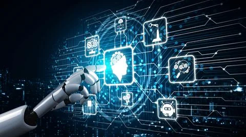 Futuristic robot artificial intelligence enlightening AI technology concept Stock Illustration