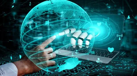 Futuristic robot artificial intelligence enlightening AI technology concept Stock Illustration
