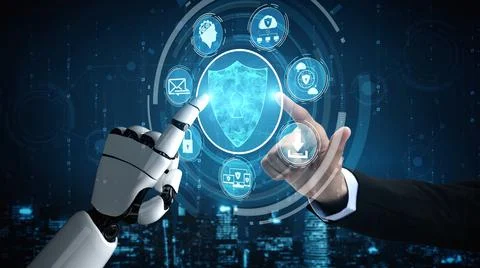 Futuristic robot artificial intelligence enlightening AI technology concept Stock Illustration