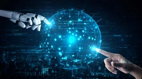 Futuristic robot artificial intelligence enlightening AI technology concept Stock Illustration