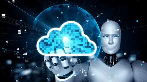 Futuristic robot artificial intelligence enlightening AI technology concept Stock Illustration