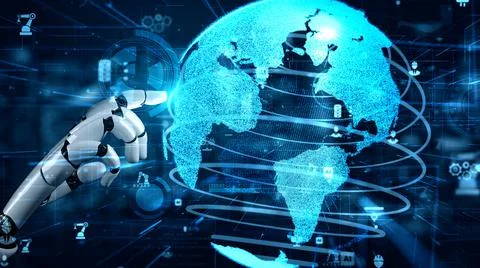 Futuristic robot artificial intelligence enlightening AI technology concept Illustrazione stock
