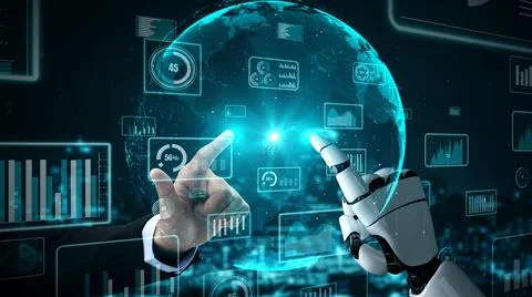 Futuristic robot artificial intelligence enlightening AI technology concept Stock Illustration