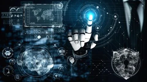 Futuristic robot artificial intelligence enlightening AI technology concept Stock Illustration