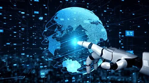 Futuristic robot artificial intelligence enlightening AI technology concept 스톡 일러스트