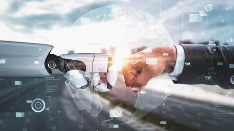 Futuristic robot artificial intelligence enlightening AI technology concept Stock Illustration