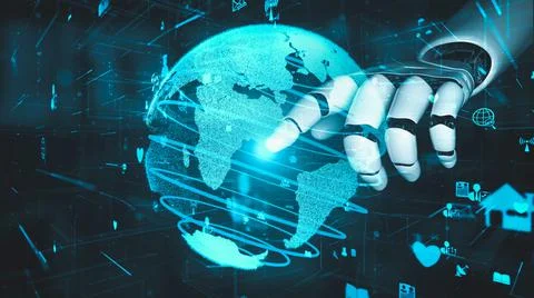 Futuristic robot artificial intelligence enlightening AI technology concept Stock Illustration