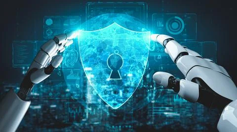 Futuristic robot artificial intelligence enlightening AI technology concept Stock Illustration