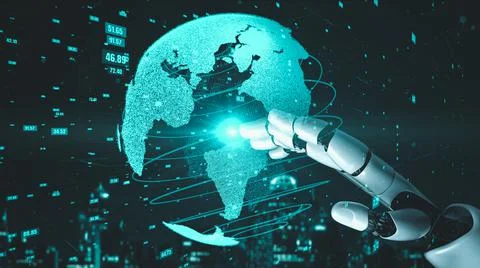 Futuristic robot artificial intelligence enlightening AI technology concept Stock Illustration