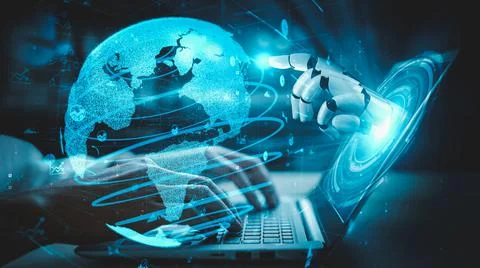 Futuristic robot artificial intelligence enlightening AI technology concept Stock Illustration