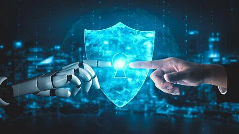 Futuristic robot artificial intelligence enlightening AI technology concept Stock Illustration