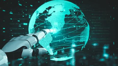 Futuristic robot artificial intelligence enlightening AI technology concept イラスト素材