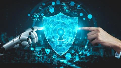 Futuristic robot artificial intelligence enlightening AI technology concept Stock Illustration