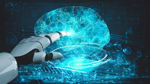 Futuristic robot artificial intelligence enlightening AI technology concept Stock Illustration