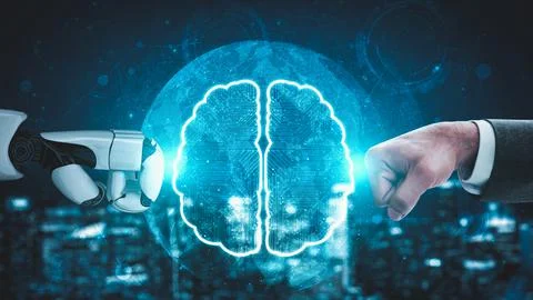 Futuristic robot artificial intelligence enlightening AI technology concept Stock Illustration