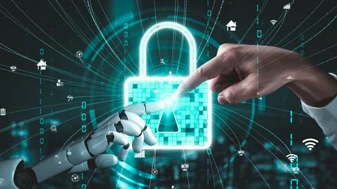 Futuristic robot artificial intelligence enlightening AI technology concept Illustrazione stock