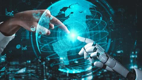 Futuristic robot artificial intelligence enlightening AI technology concept Illustrazione stock