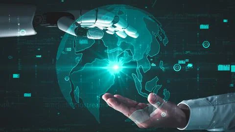 Futuristic robot artificial intelligence enlightening AI technology concept Stock Illustration