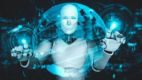 Futuristic robot artificial intelligence enlightening AI technology concept Stock Illustration